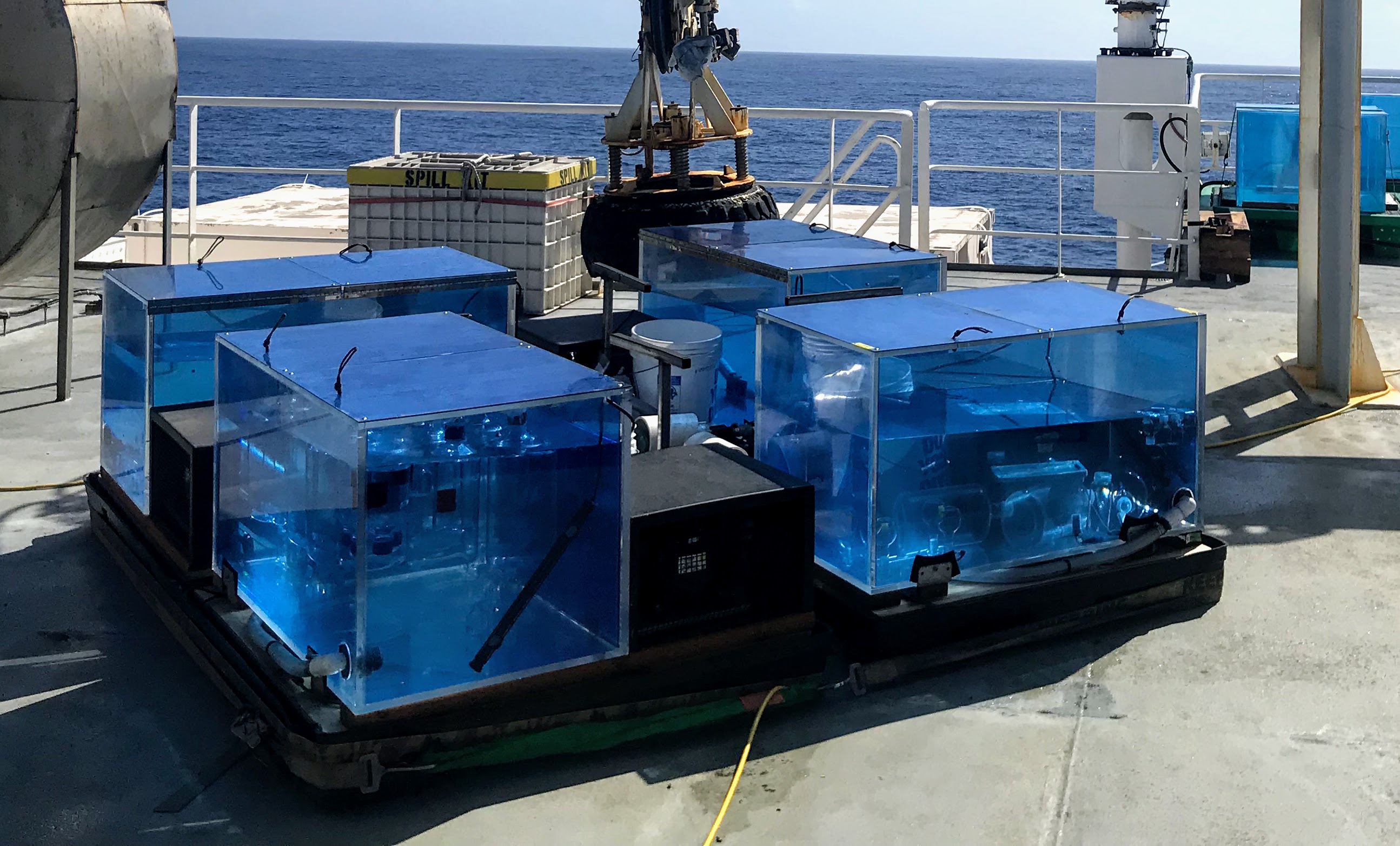 Incubators on the top deck of the R/V Kilo Moana during the Gradients 3 cruise.